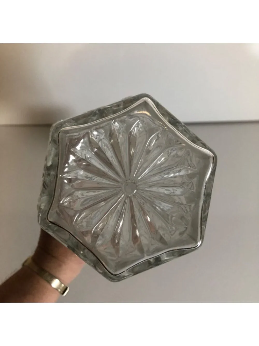 Vintage Pressed Glass Decanter Bottle with Stopper Diamond Cut Pattern
